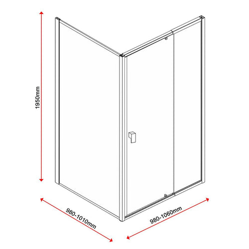Front: (98~106) x 195cm Adjustable Semi Frameless Shower Screen in Chrome Side: (98~101) x 195cm