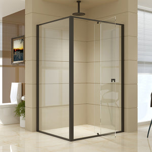 Front: (114~122) x 195cm Adjustable Semi Frameless Shower Screen in Black Side: (98~101) x 195cm