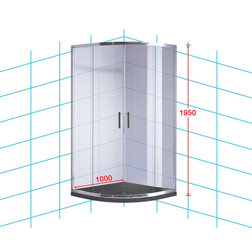 100 x 100cm Rounded Sliding 6mm Curved Shower Screen with Base in Chrome with Black Base