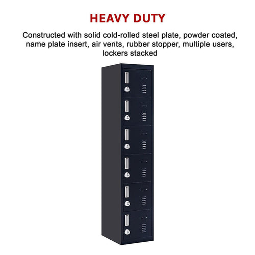Black 6-Door Locker for Office Gym Shed School Home Storage - 3-Digit Combination Lock