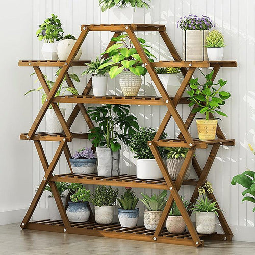 Bamboo Multilayer Flower Plant Bonsai Rack Shelf Stand Porch Lawn Patio - Dark Wood