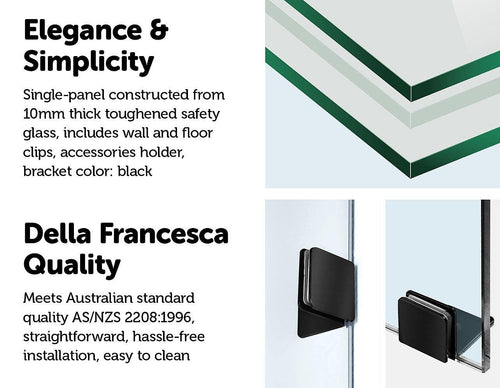 80 x 210cm Frameless 10mm Safety Glass Shower Screen BLACK