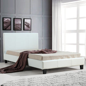 King Single Bed Frame White PU Leather