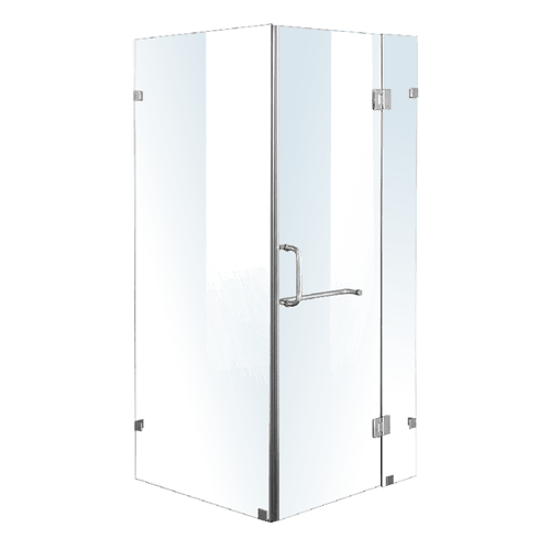 110 x 70cm Frameless 10mm Glass Shower Screen By Della Francesca CHROME Hardware, ROUND Handle