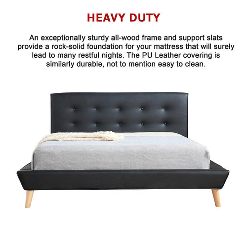 Double PU Leather Deluxe Bed Frame - Black