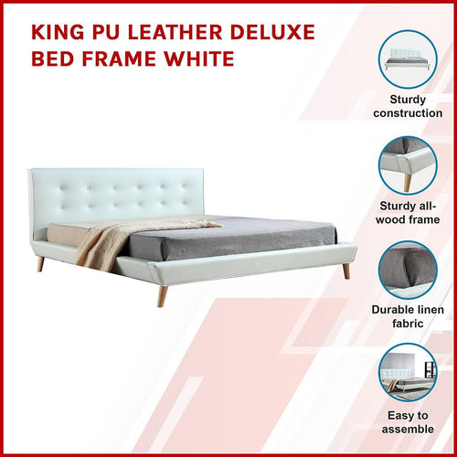 King PU Leather Deluxe Bed Frame - White