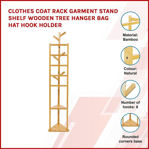 Clothes Coat Rack Garment Stand Shelf Wooden Tree Hanger Bag Hat Hook Holder