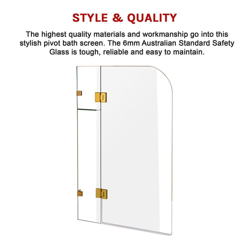 Frameless Glass Bath Screen 90 x 145cm Gold Finish