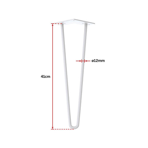 Set of 4 White Industrial Retro Hairpin Table Legs 12mm Steel Bench Desk - 41cm