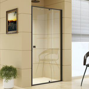 Front: (98~106) x 195cm Adjustable Semi Frameless Shower Screen in Black No Side Return