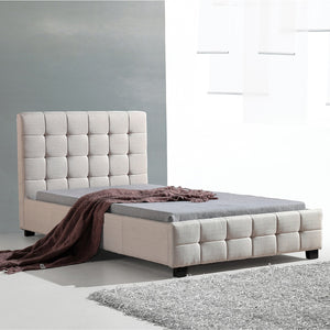 King Single Beige Linen Fabric Deluxe Bed Frame