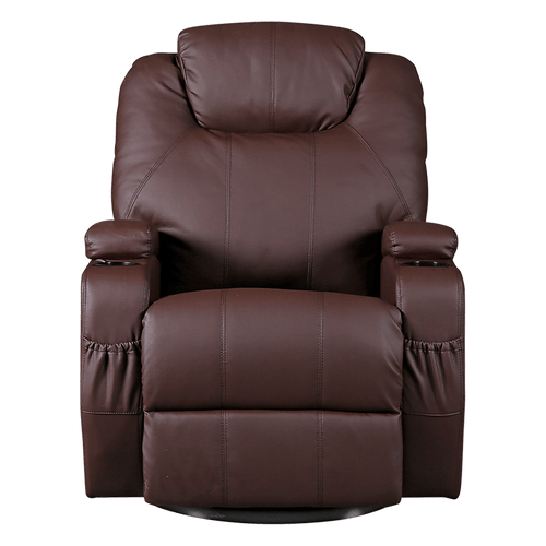 Brown Massage Sofa Chair Recliner 360 Degree Swivel PU Leather Lounge 8 Point Heated