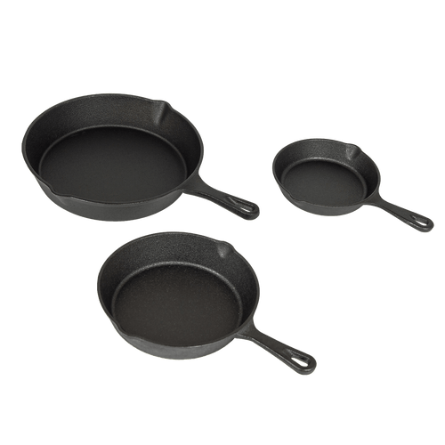 Pre Seasoned Cast Iron Skillet Fry Pan Set 3 Pcs Frying Pan Set