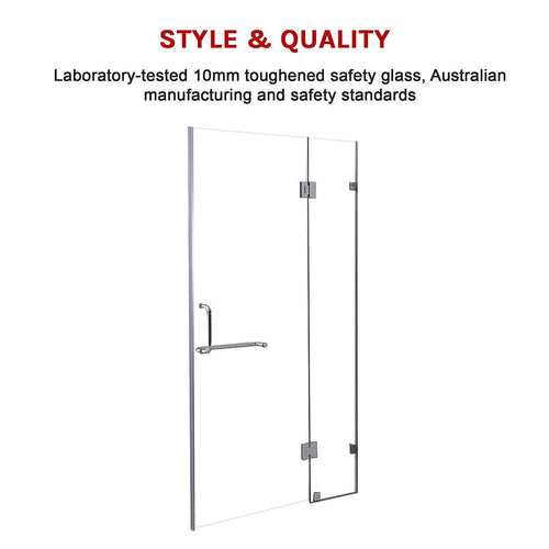 110 x 200cm Wall to Wall Frameless Shower Screen in CHROME Hardware, ROUND Handle