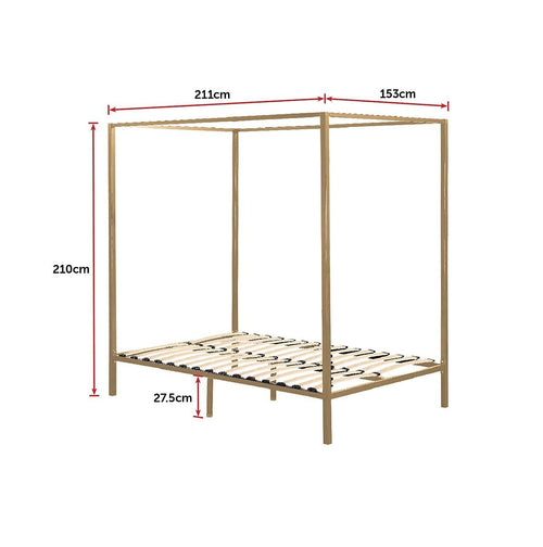 4 Four Poster Queen Bed Frame - Gold