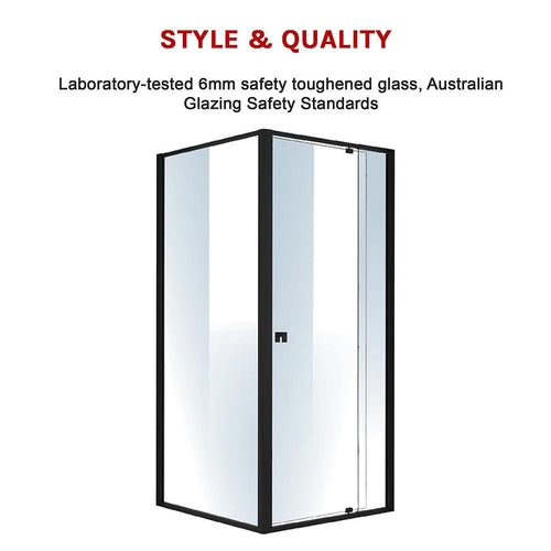 Front: (82~90) x 195cm Adjustable Semi Frameless Shower Screen in Black Side: (89~92) x 195cm