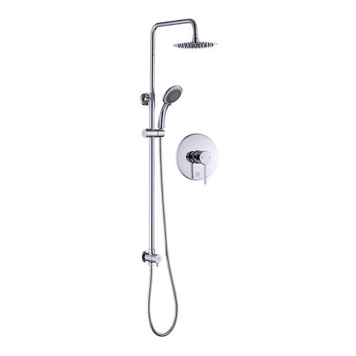 WELS 8" Chrome Rain Shower Dual Rounded Heads Set with Handheld