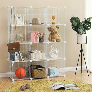 12 Cube Wire Grid Organiser Bookcase Storage Cabinet Wardrobe Closet White