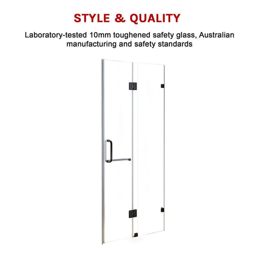 120 x 200cm Wall to Wall Frameless Shower Screen in Black Hardware with Round Handle
