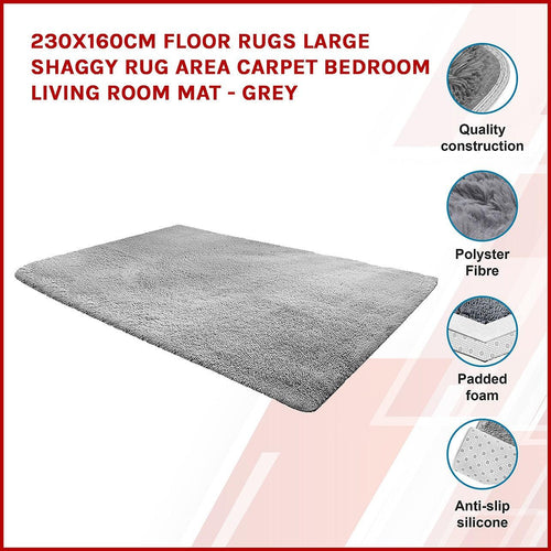 230x160cm Floor Rugs Large Shaggy Rug Area Carpet Bedroom Living Room Mat Grey