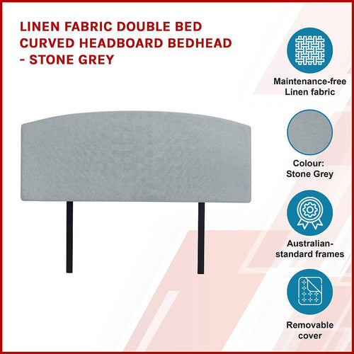 Linen Fabric Curved Double Bed Deluxe Headboard Bedhead Stone Grey 