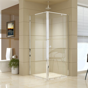 Front: (82~90) x 195cm Adjustable Semi Frameless Shower Screen in Chrome Side: (89~92) x 195cm