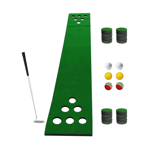 Golf Beer Pong Game Toy Set Green Golf Putting Matt with 2 Putters, 6 Balls