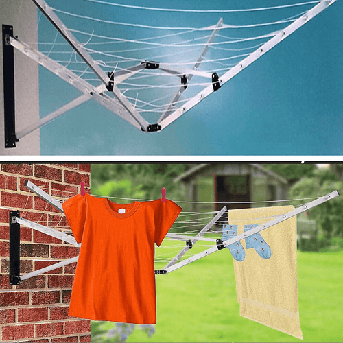 Wall Mounted 5 Arm 26m Clothes Airer Folding Concertina Cloth Dryer Washing Line