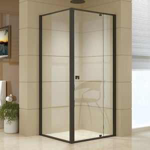 Front: (82~90) x 195cm Adjustable Semi Frameless Shower Screen in Black Side: (77~80) x 195cm