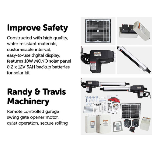 1000KG 10W Solar Double Swing Auto Motor Remote Gate Opener