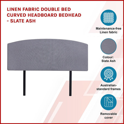 Linen Fabric Curved Double Bed Deluxe Headboard Bedhead Slate Ash 