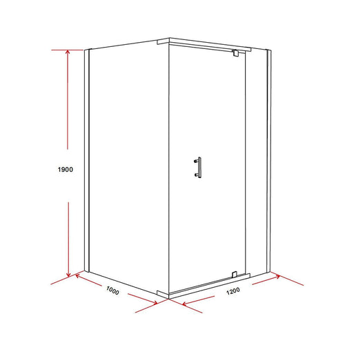 1200 x 1000 x 1900mm Framed Safety Glass Pivot Door Shower Screen in Black