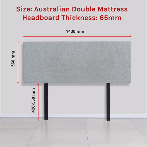 Rectangular Double Bed Deluxe Headboard Bedhead Linen Fabric Stone Grey 