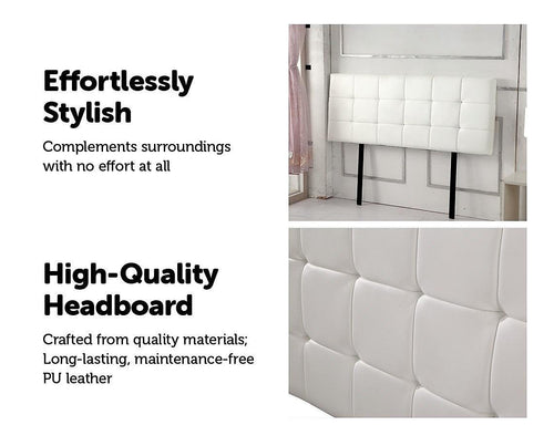 Double PU Leather Bed Deluxe Headboard Bedhead - White