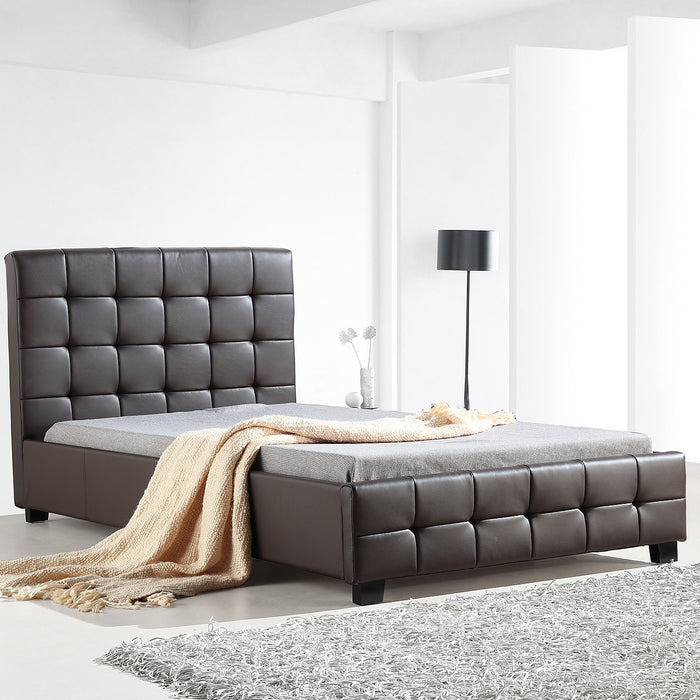King Single Brown PU Leather Deluxe Bed Frame