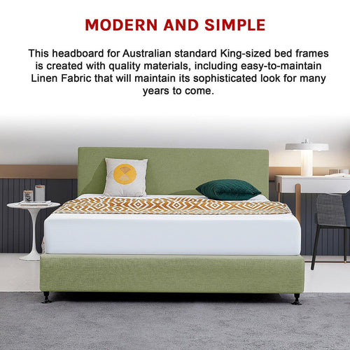 Linen Fabric Rectangular King Bed Deluxe Headboard Bedhead Olive Green 