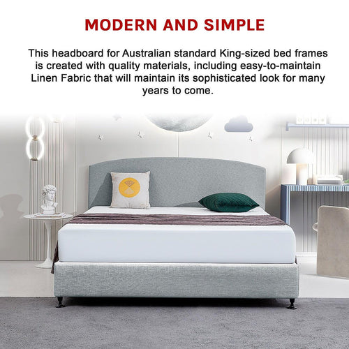 Curved King Bed Deluxe Headboard Bedhead Linen Fabric Stone Grey 