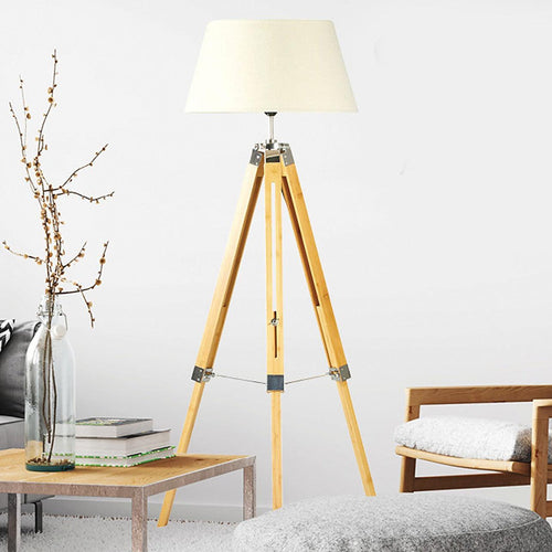 Modern Floor Lamp Wood Tripod Home Bedroom Reading Light 145cm 