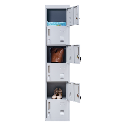 6-Door Grey Metal Locker Cabinet – Vertical Storage with Standard Lock with 2 Keys for Office, School