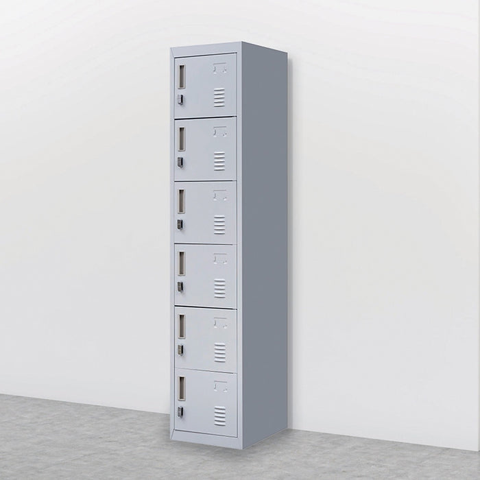 Grey 6-Door Locker for Office Gym Shed School Home Storage - Padlock-operated