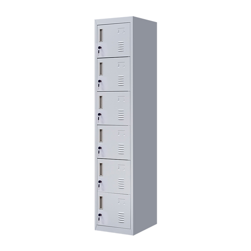 6-Door Grey Metal Locker Cabinet – Vertical Storage with Standard Lock with 2 Keys for Office, School