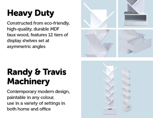 Tree Bookshelf Bookcase Book Organizer 12-Tier Multipurpose Shelf Display Racks