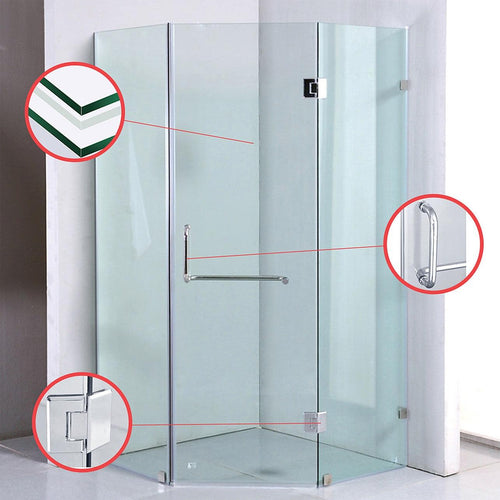 900 x 900mm Frameless 10mm Glass Shower Screen By Della Francesca CHROME Hardware, Round Handle