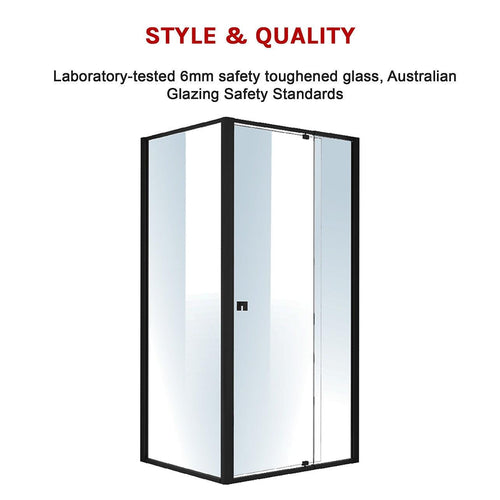 Front: (98~106) x 195cm Adjustable Semi Frameless Shower Screen in Black Side: (77~80) x 195cm