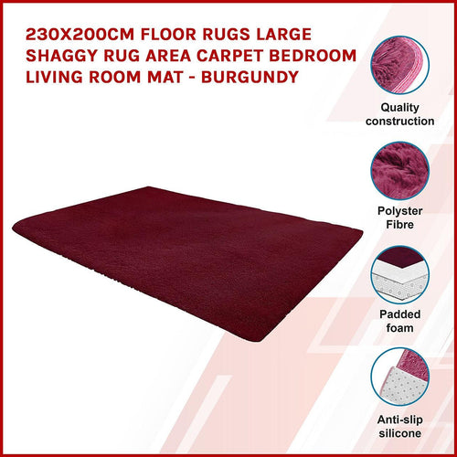 230x200cm Floor Rugs Large Shaggy Rug Area Carpet Bedroom Living Room Mat Burgundy