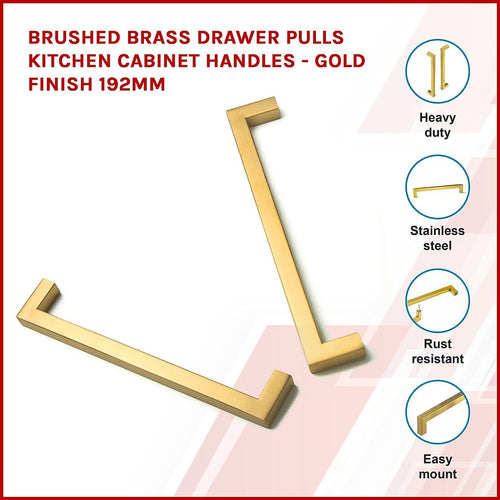15 x Brushed Brass Drawer Pulls Kitchen Cabinet Handles - Gold Finish 192mm