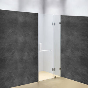 90 x 200cm Wall to Wall Frameless Shower Screen in CHROME Hardware, SQUARE Handle