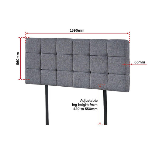 Grey Linen Fabric Queen Deluxe Tufted Headboard Bedhead