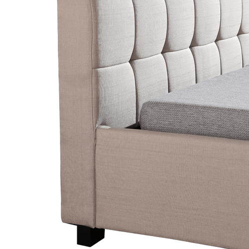 King Single Beige Linen Fabric Deluxe Bed Frame