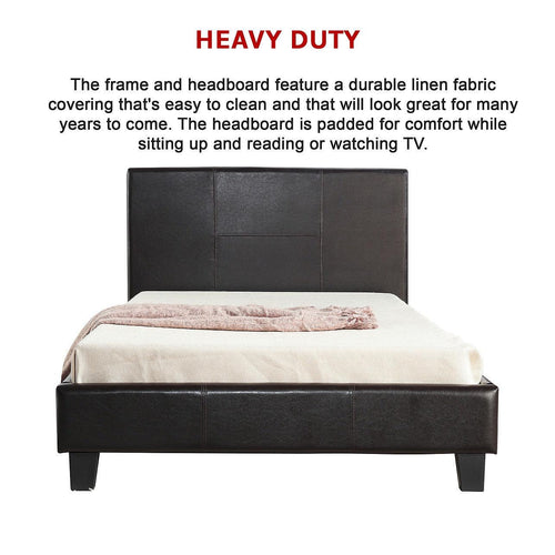 King Single Bed Frame Brown PU Leather
